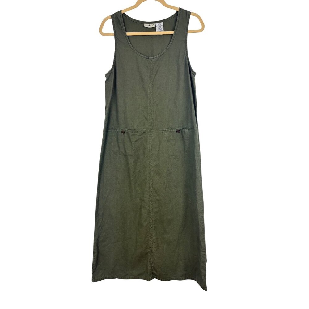 White Stag S Olive Green Linen Cotton Sleeveless Maxi Dress Boho Cottagecore - Picture 1 of 3